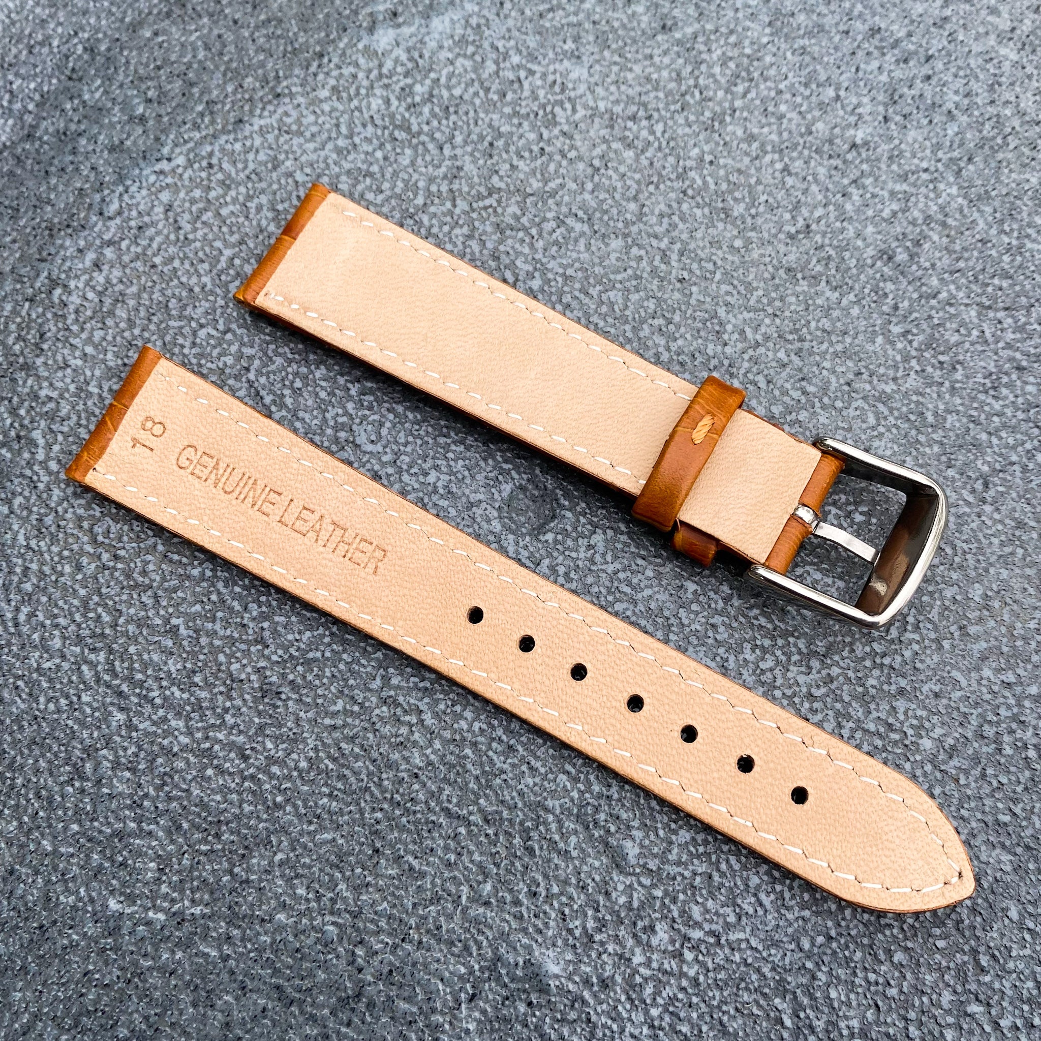 18mm/20mm Orange Handcraft Alligator-embossed Italian Cowhide Leather Watch Strap w/White Stitching - Samurai Vintage Co.