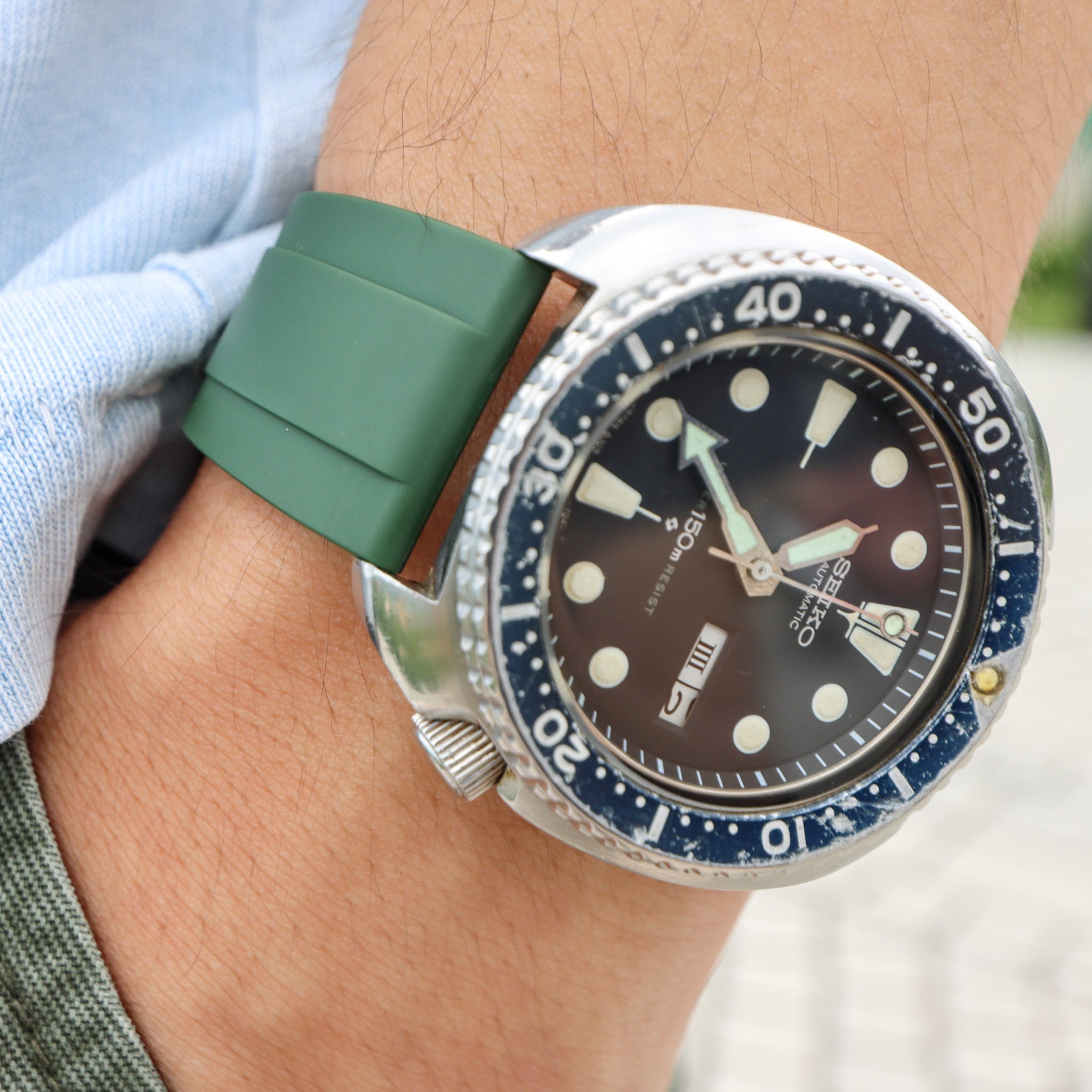 Basil Green | Flexi Rubber Series Watch Strap (with quick release) - Samurai Vintage Co.