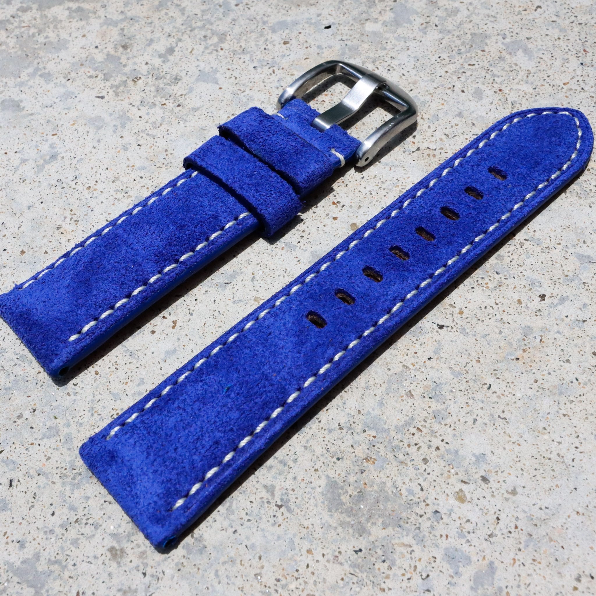 Cobalt Blue Suede w/ White Stitches | Calfskin Italian Leather Watch Strap - Samurai Vintage Co.
