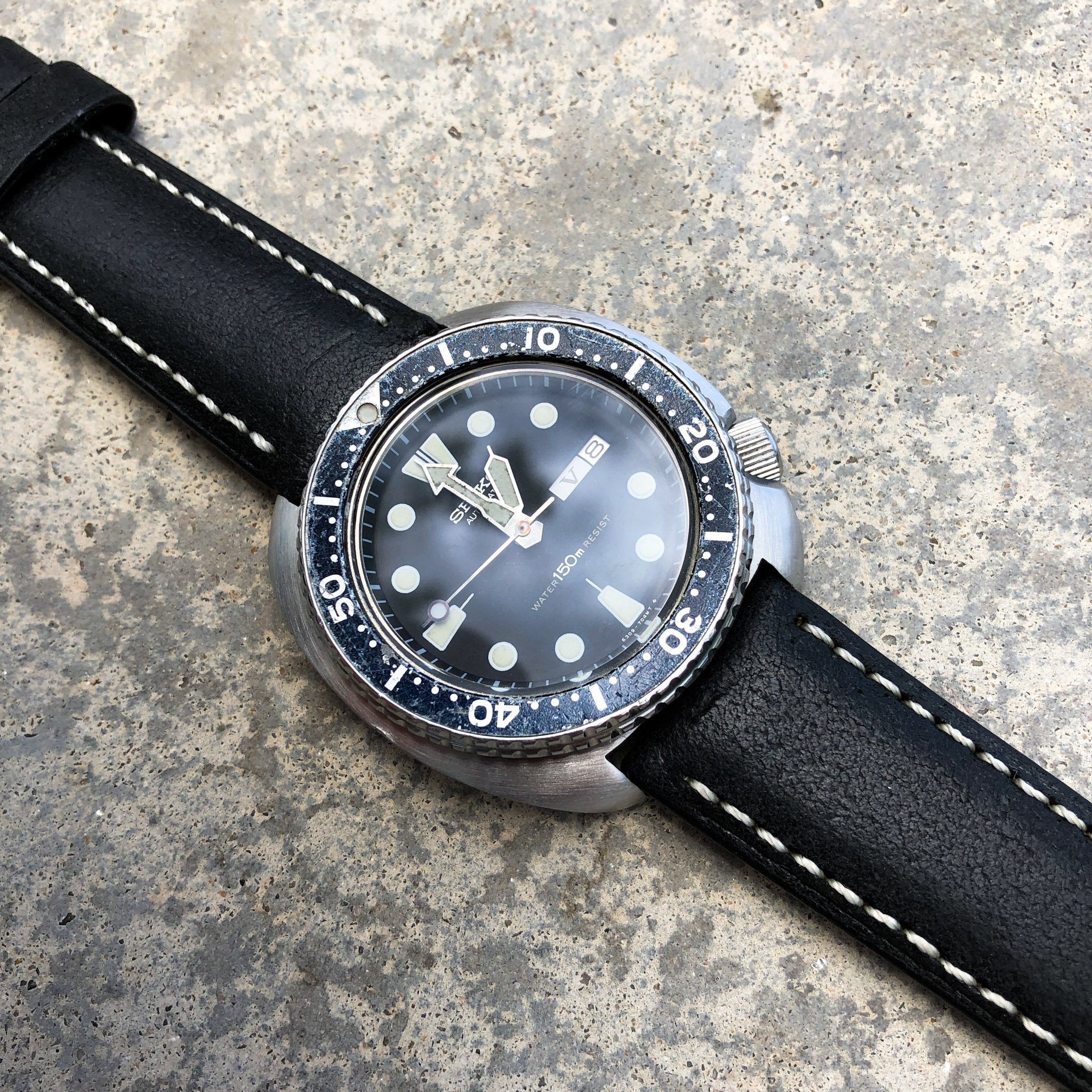 Mid NIght Black w/ White Stitches | Calfskin Italian Leather Watch Strap - Samurai Vintage Co.