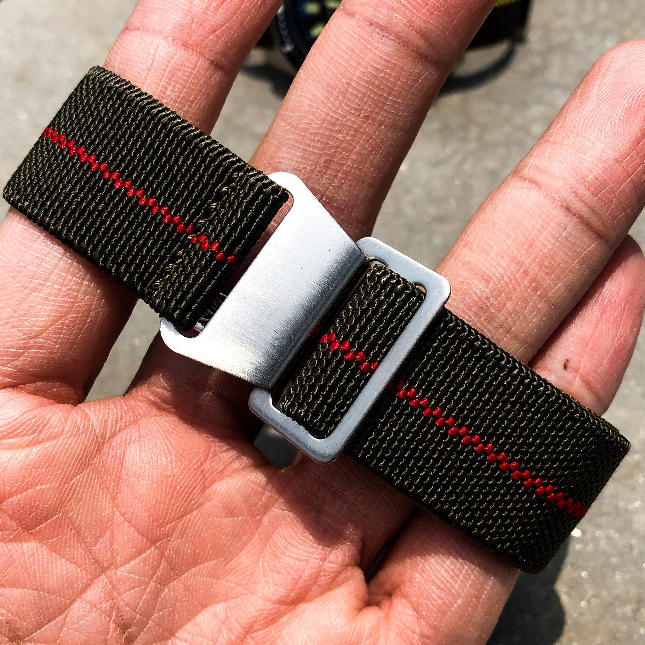 Olive Green with Red Line | French Navy Parachute Strap - Samurai Vintage Co.