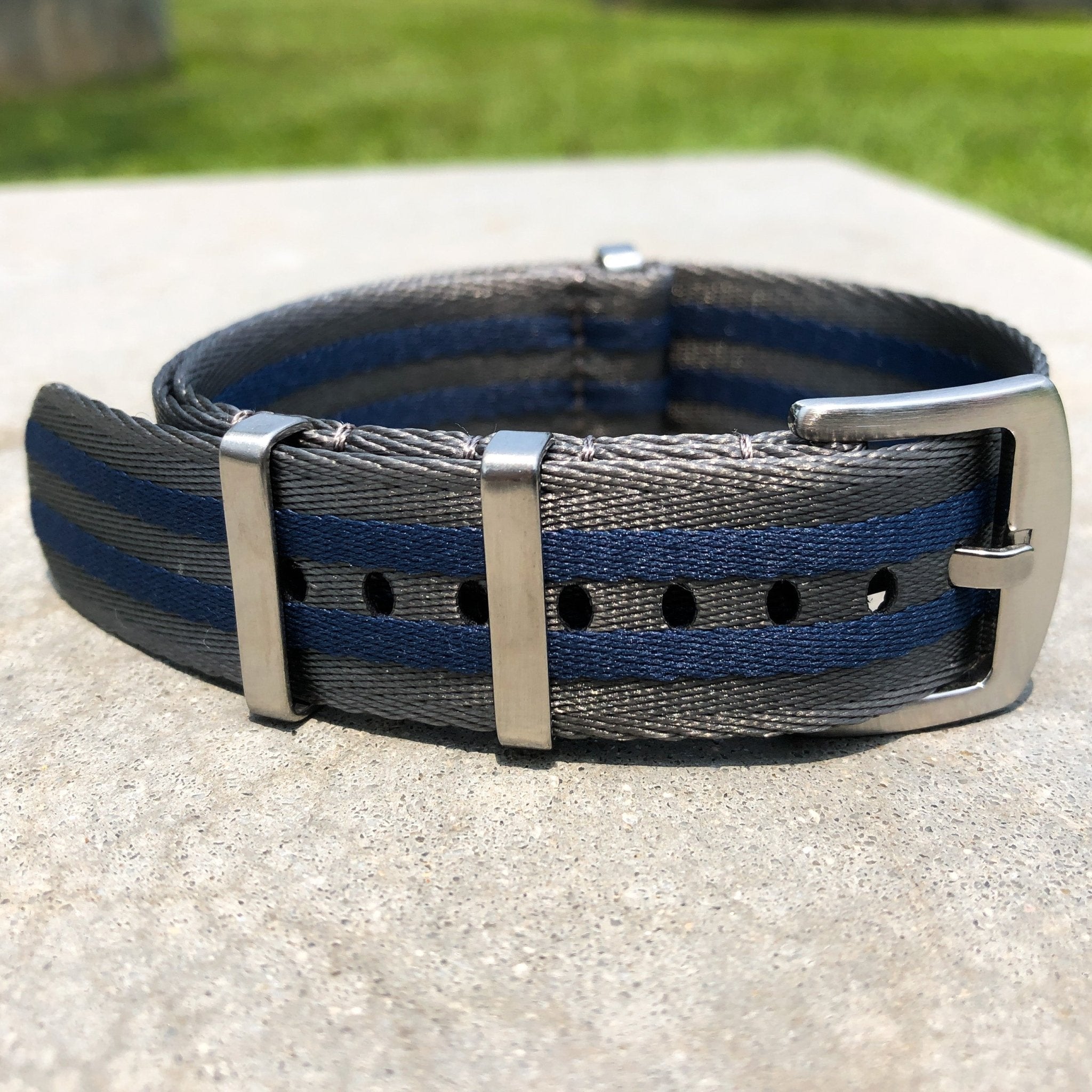 Steel Grey with Blue | Premium Nato Watch Strap - Samurai Vintage Co.