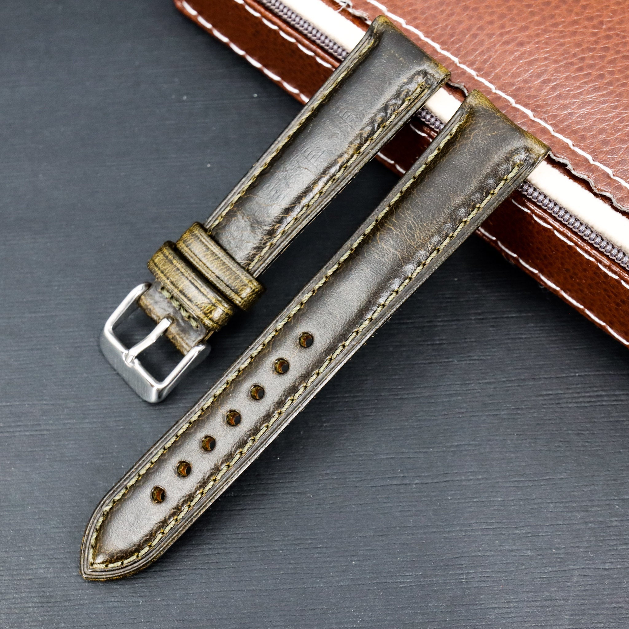 Tobacco Green | 18mm & 20mm Italian Calf Leather Watch Strap - Samurai Vintage Co.