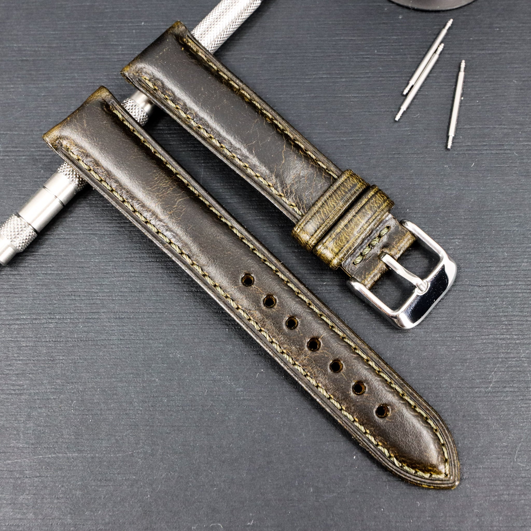 Tobacco Green | 18mm & 20mm Italian Calf Leather Watch Strap - Samurai Vintage Co.