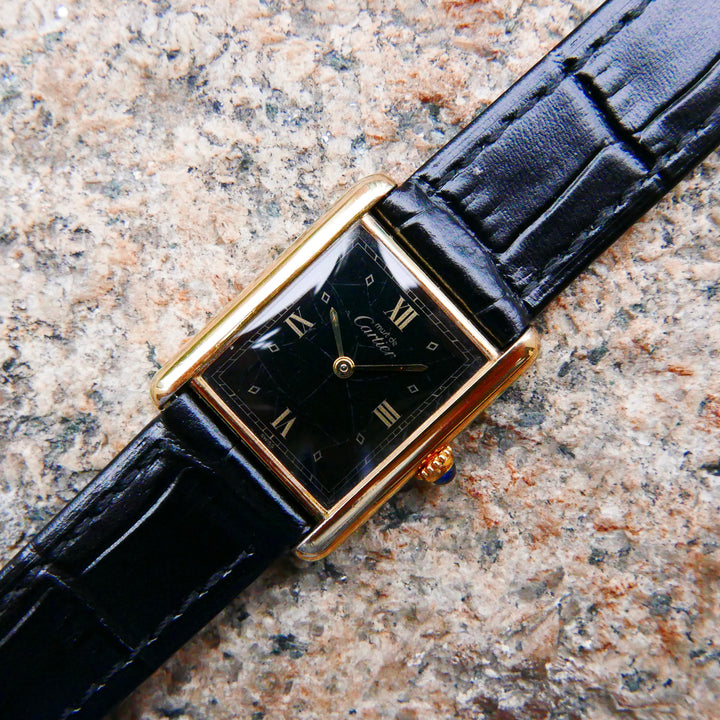 Vintage Watch | Cartier Tank Must Quartz Gilt Black Roman Dial 590005