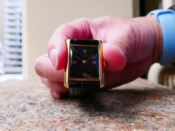 Vintage Watch | Cartier Tank Must Quartz Gilt Black Roman Dial 590005