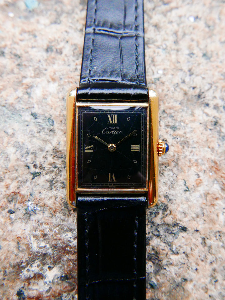 Vintage Watch | Cartier Tank Must Quartz Gilt Black Roman Dial 590005