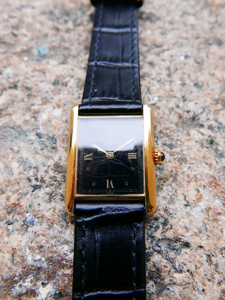 Vintage Watch | Cartier Tank Must Quartz Gilt Black Roman Dial 590005