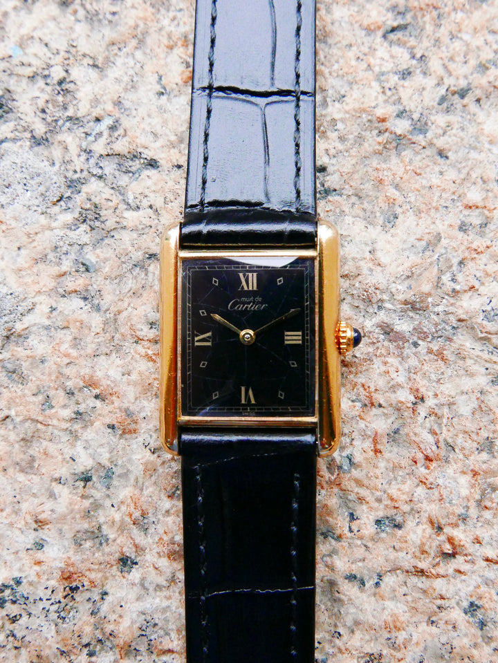 Vintage Watch | Cartier Tank Must Quartz Gilt Black Roman Dial 590005