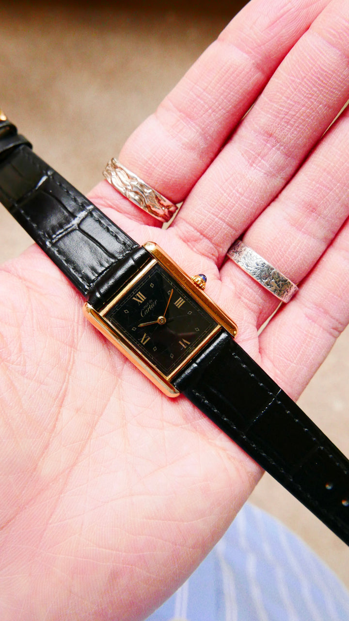 Vintage Watch | Cartier Tank Must Quartz Gilt Black Roman Dial 590005