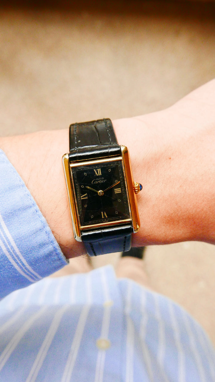 Vintage Watch | Cartier Tank Must Quartz Gilt Black Roman Dial 590005