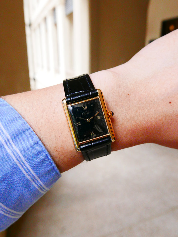 Vintage Watch | Cartier Tank Must Quartz Gilt Black Roman Dial 590005