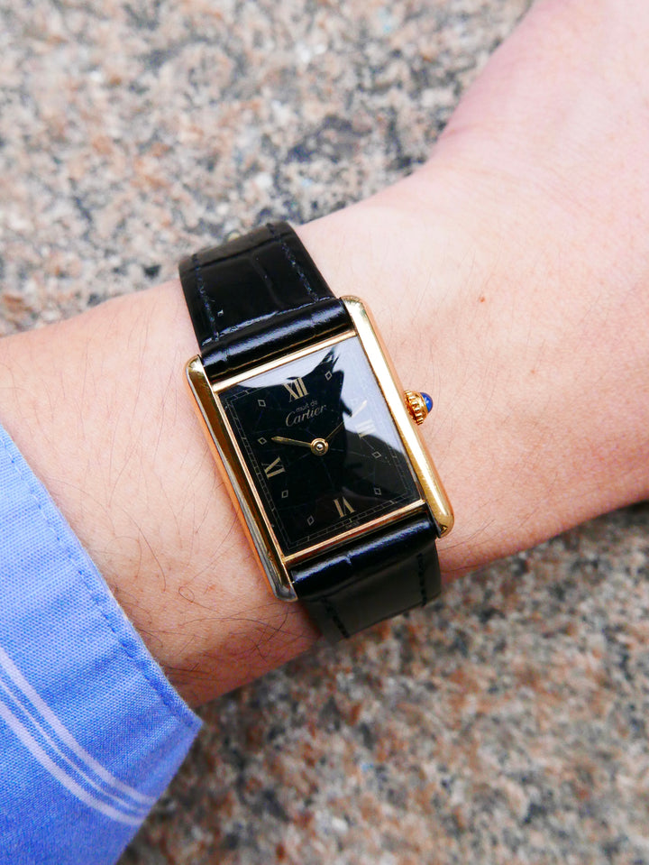 Vintage Watch | Cartier Tank Must Quartz Gilt Black Roman Dial 590005