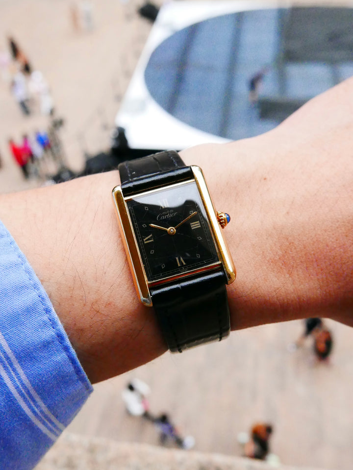 Vintage Watch | Cartier Tank Must Quartz Gilt Black Roman Dial 590005