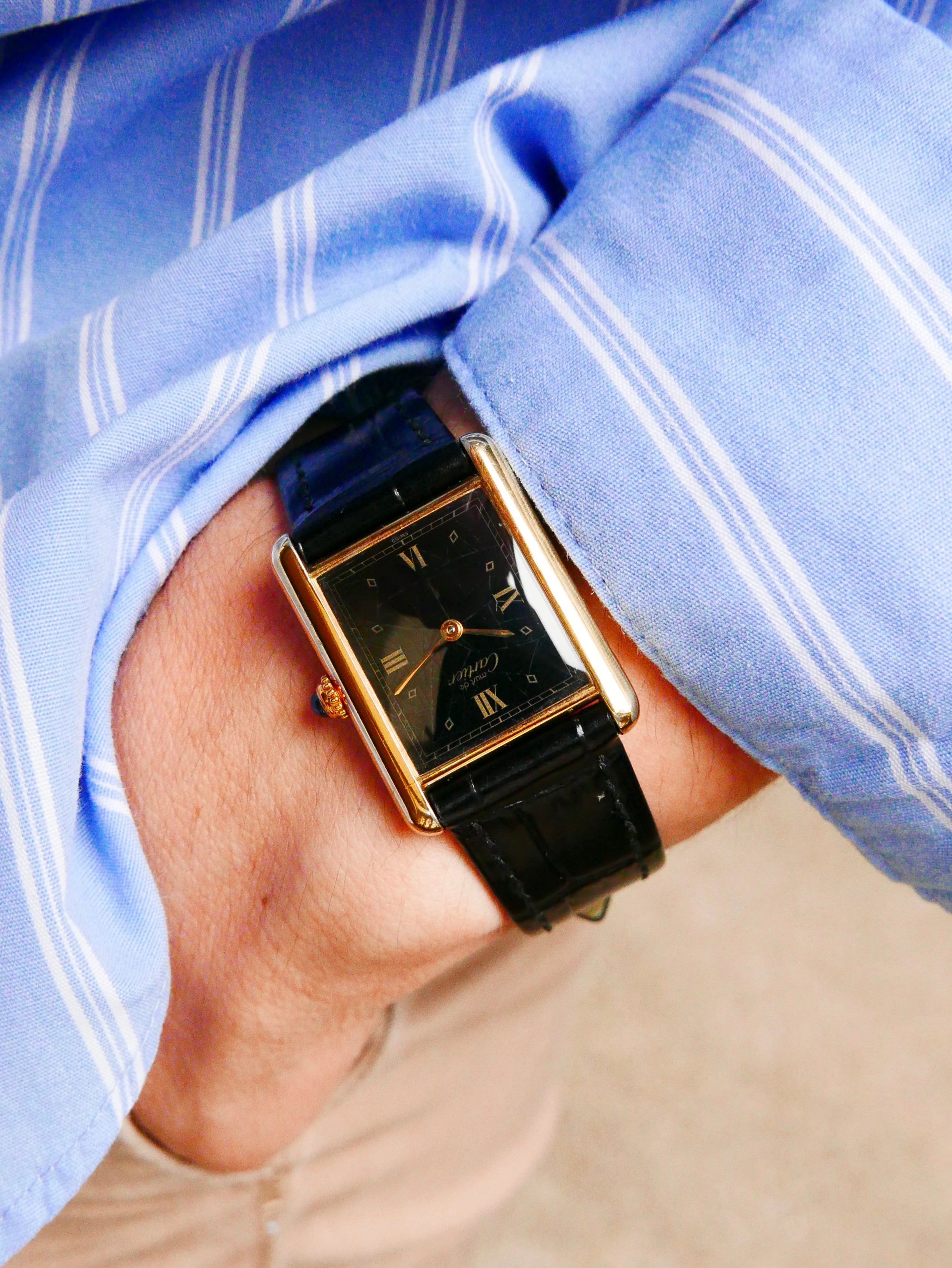 Vintage Watch | Cartier Tank Must Quartz Gilt Black Roman Dial 590005