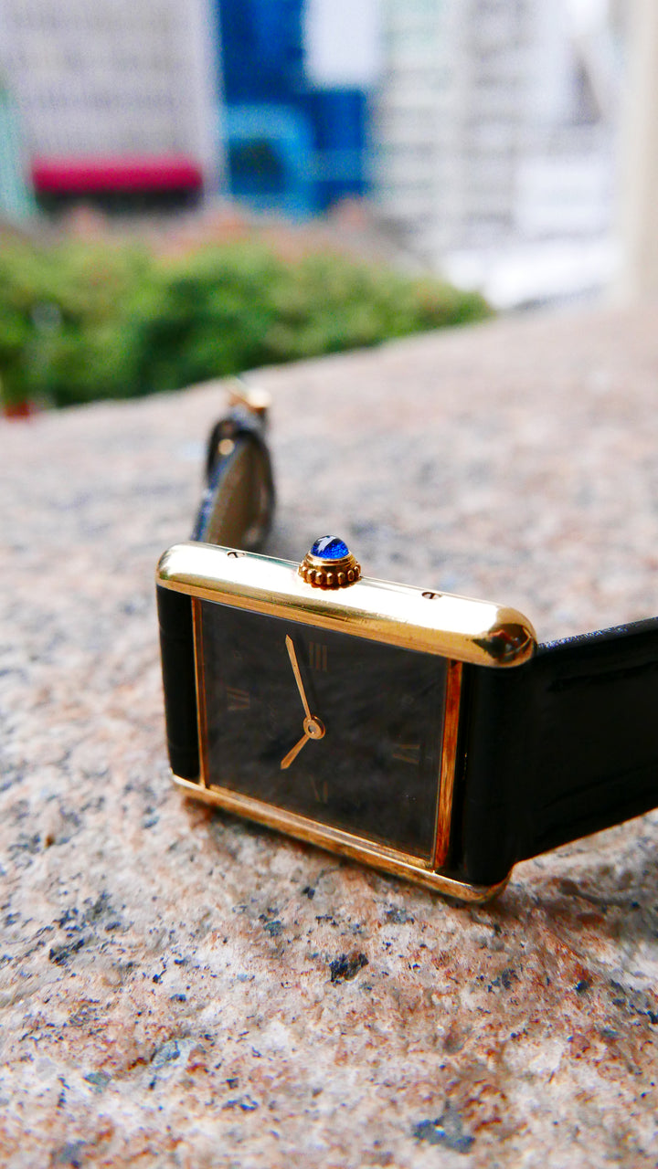 Vintage Watch | Cartier Tank Must Quartz Gilt Black Roman Dial 590005