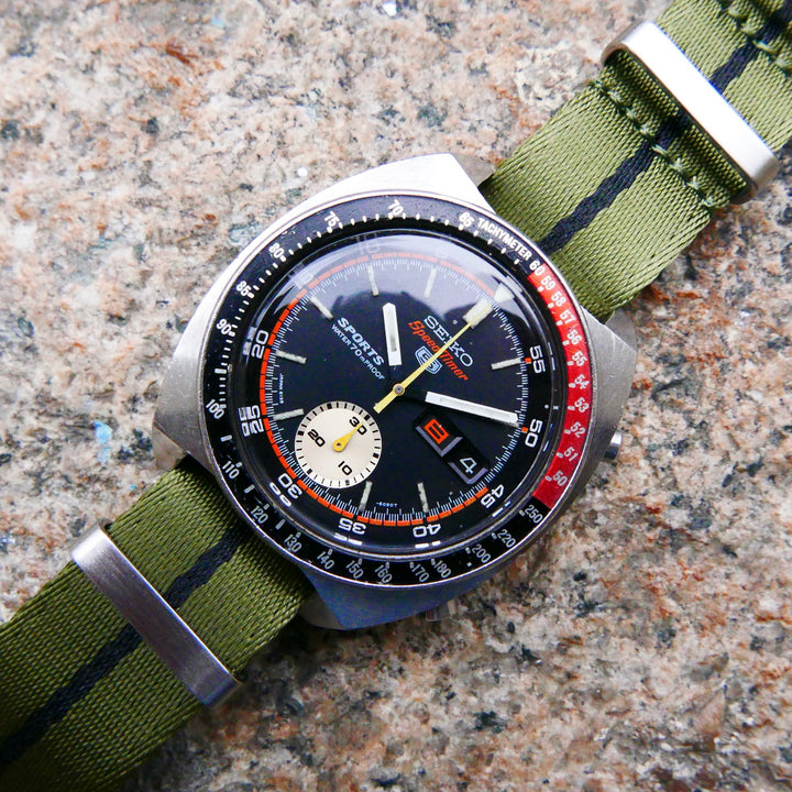 Vintage Watch | Seiko 6139-6050 Seiko 5 Sports Speedtimer "Reverse Pogue" Black dial