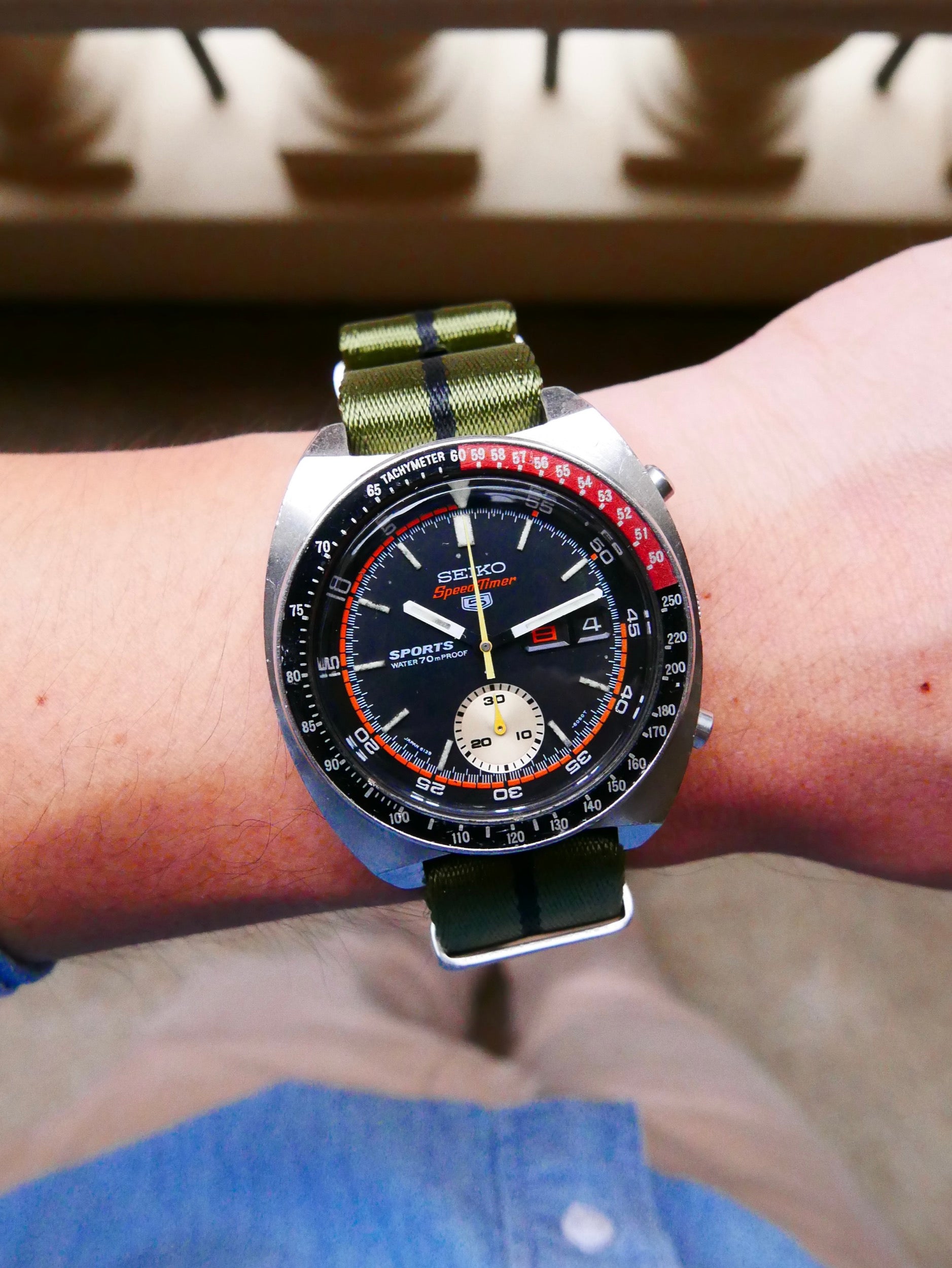 Vintage Watch | Seiko 6139-6050 Seiko 5 Sports Speedtimer "Reverse Pogue" Black dial