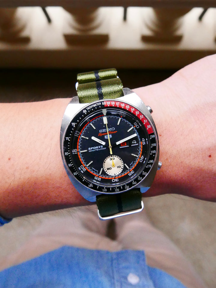 Vintage Watch | Seiko 6139-6050 Seiko 5 Sports Speedtimer "Reverse Pogue" Black dial
