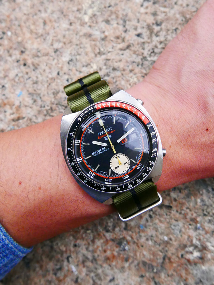 Vintage Watch | Seiko 6139-6050 Seiko 5 Sports Speedtimer "Reverse Pogue" Black dial