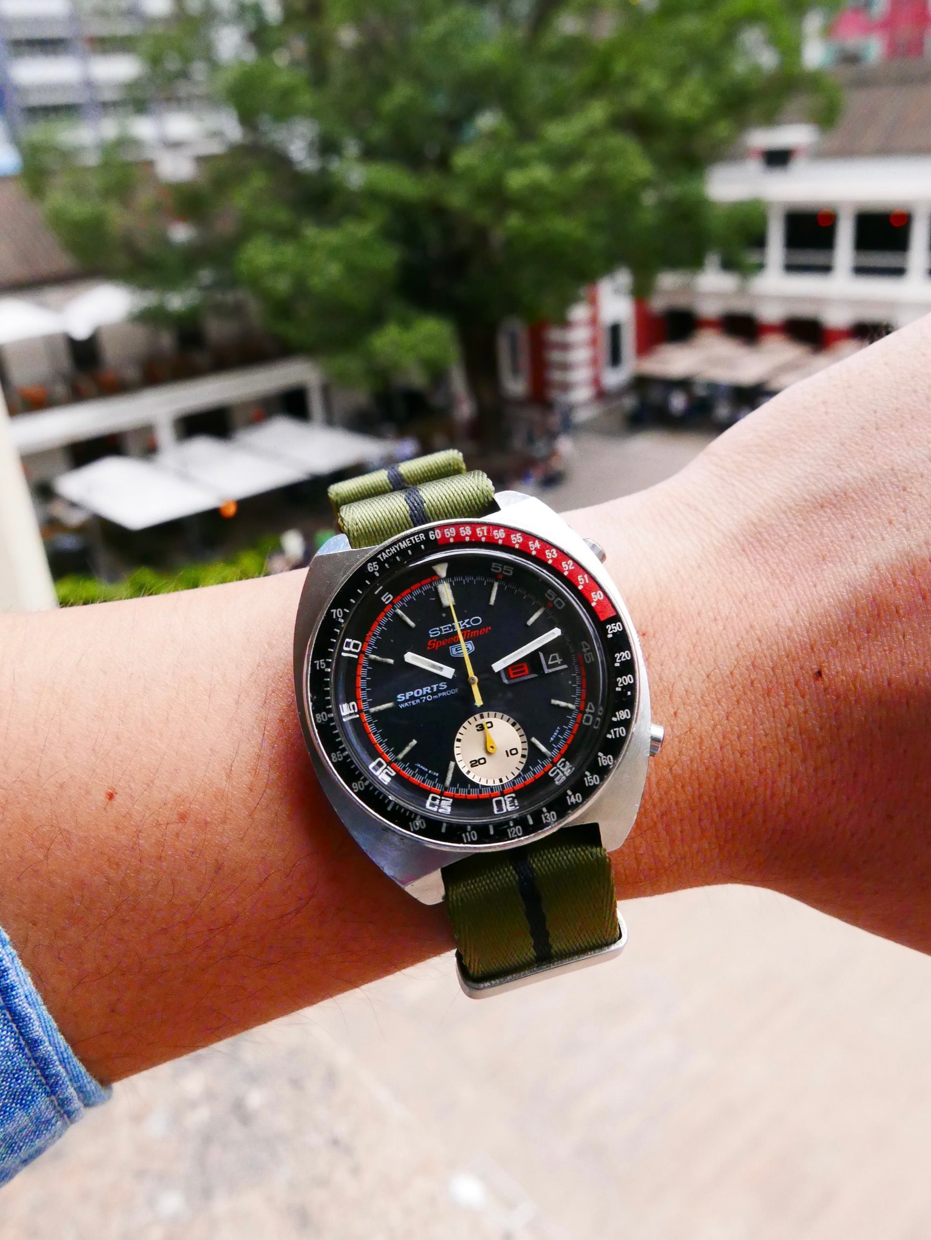 Vintage Watch | Seiko 6139-6050 Seiko 5 Sports Speedtimer "Reverse Pogue" Black dial