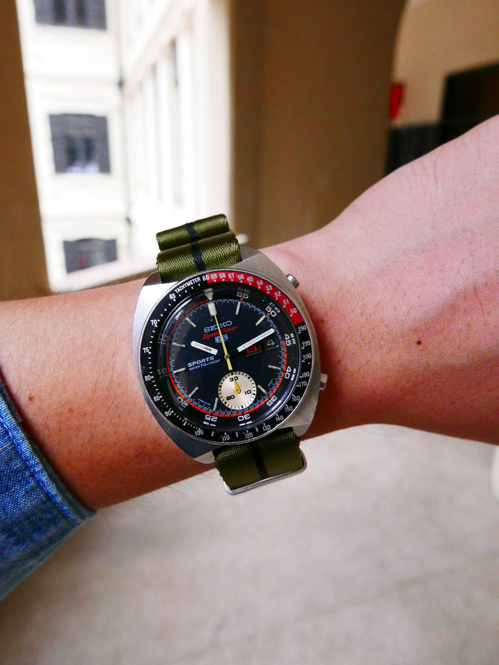 Vintage Watch | Seiko 6139-6050 Seiko 5 Sports Speedtimer "Reverse Pogue" Black dial