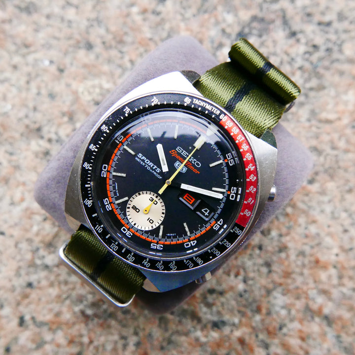 Vintage Watch | Seiko 6139-6050 Seiko 5 Sports Speedtimer "Reverse Pogue" Black dial