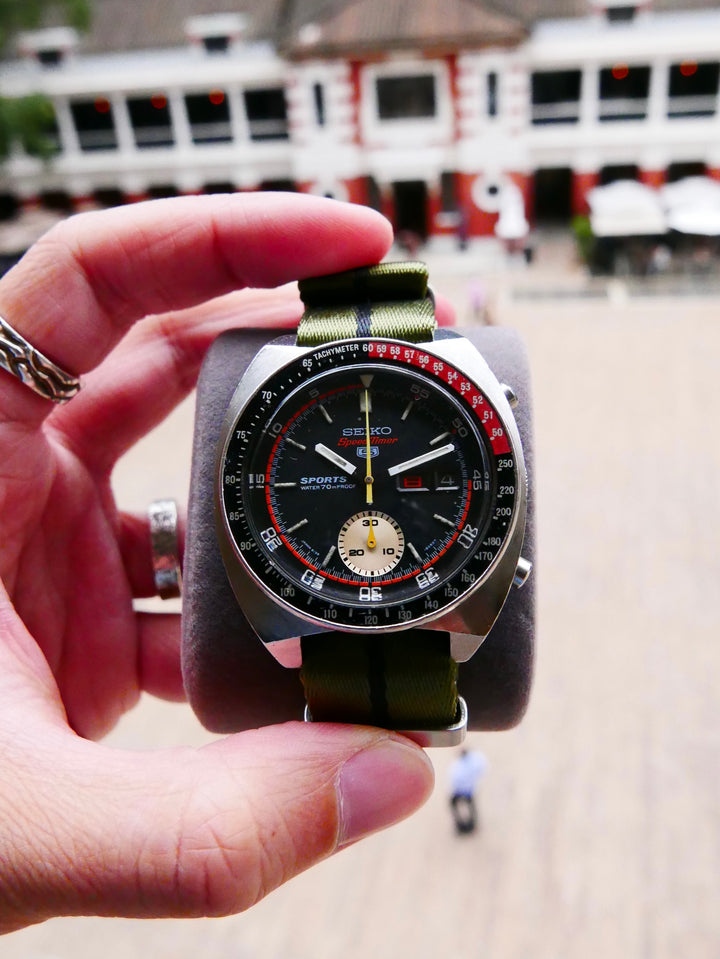 Vintage Watch | Seiko 6139-6050 Seiko 5 Sports Speedtimer "Reverse Pogue" Black dial