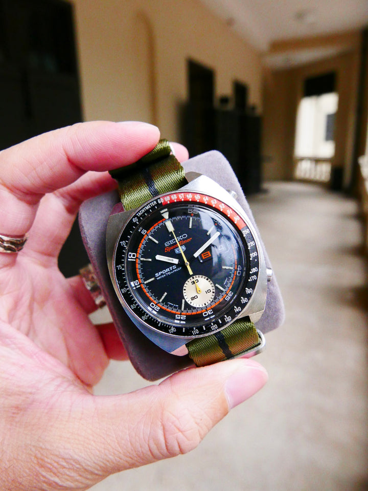 Vintage Watch | Seiko 6139-6050 Seiko 5 Sports Speedtimer "Reverse Pogue" Black dial