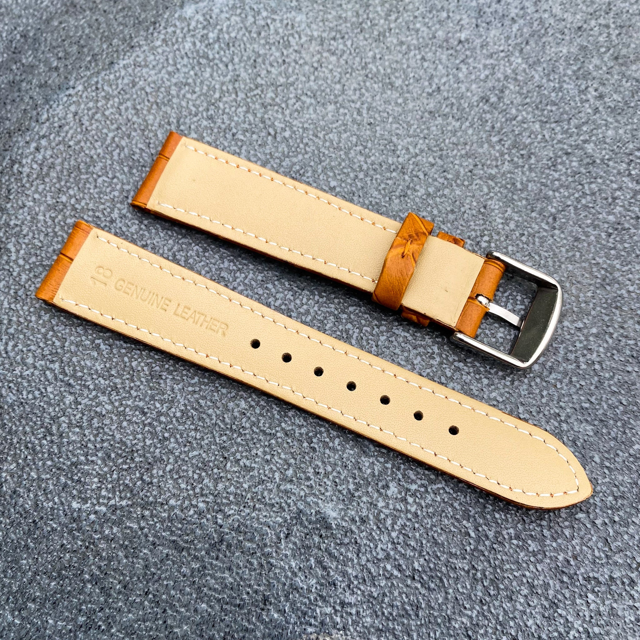 18mm/20mm Orange Handcraft Alligator-embossed Italian Cowhide Leather Watch Strap w/Orange Stitching - Samurai Vintage Co.