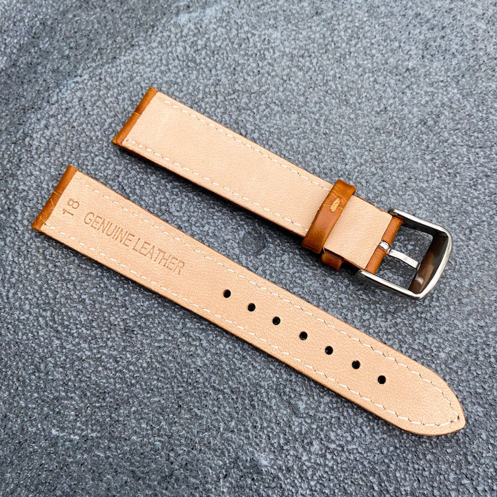18mm/20mm Orange Handcraft Alligator-embossed Italian Cowhide Leather Watch Strap w/White Stitching - Samurai Vintage Co.