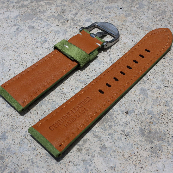 Slime Green Suede w/ White Stitches | Calfskin Italian Leather Watch Strap