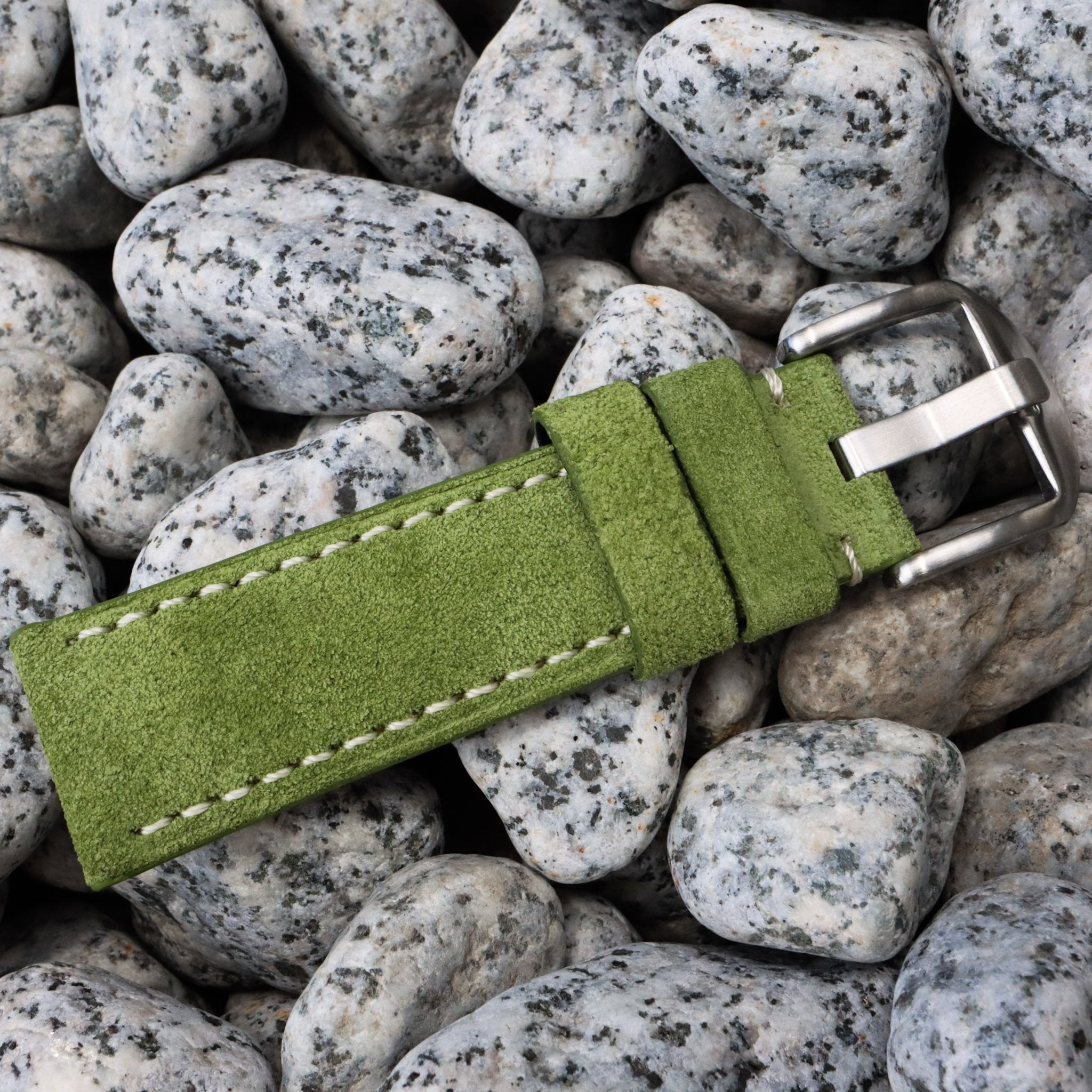 Slime Green Suede w/ White Stitches | Calfskin Italian Leather Watch Strap