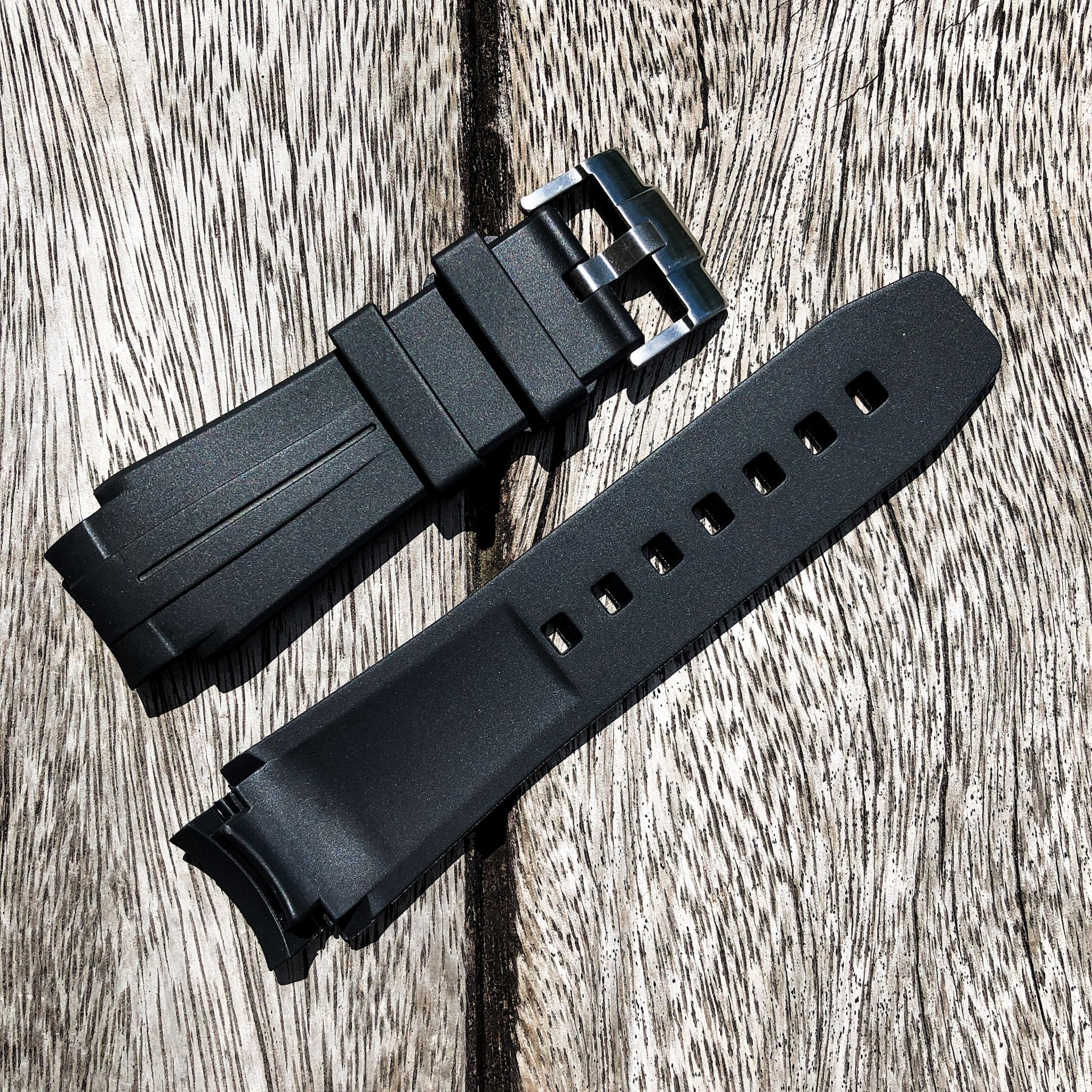 Aqua Series | Black with Black Line Rubber Watch Strap For Rolex Deepsea with Curved End - Samurai Vintage Co.