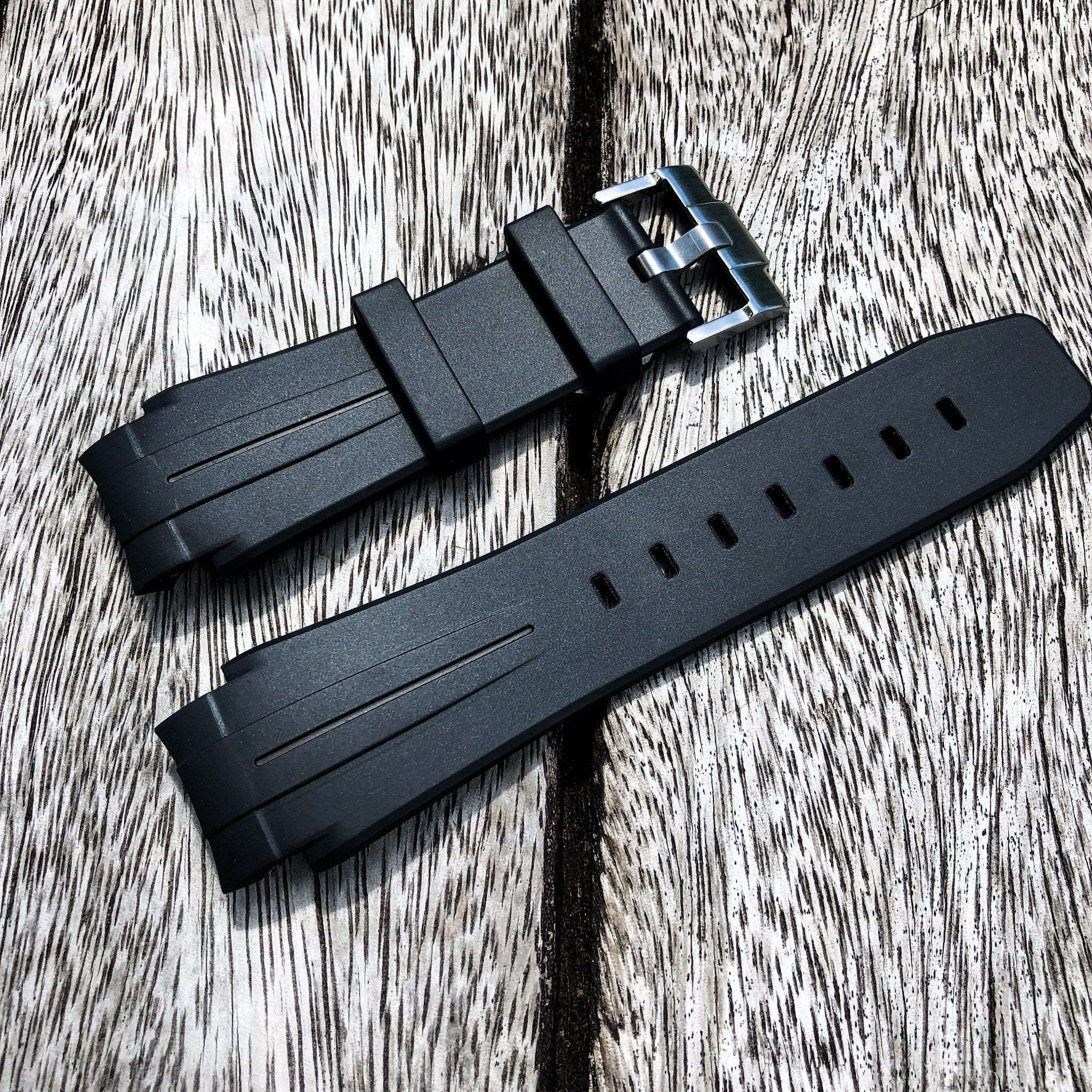 Aqua Series | Black with Black Line Rubber Watch Strap For Rolex Deepsea with Curved End - Samurai Vintage Co.
