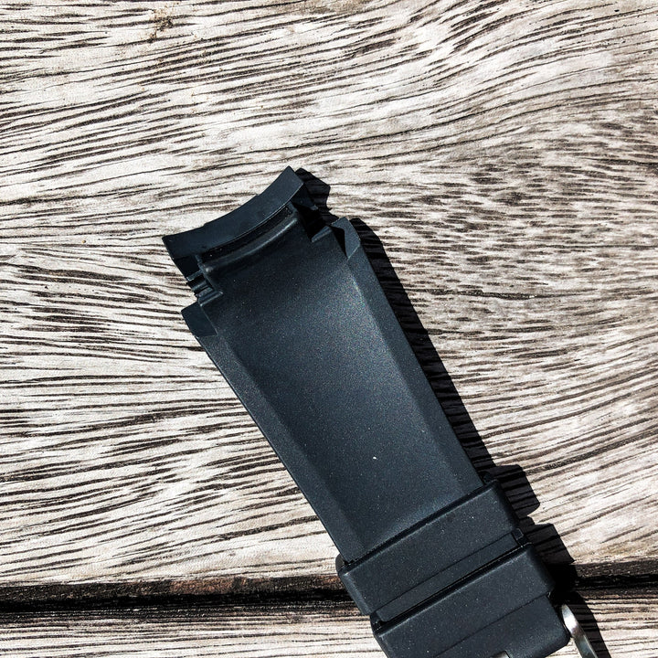 Aqua Series | Black with Blue Line Rubber Watch Strap For Rolex Deepsea with Curved End - Samurai Vintage Co.