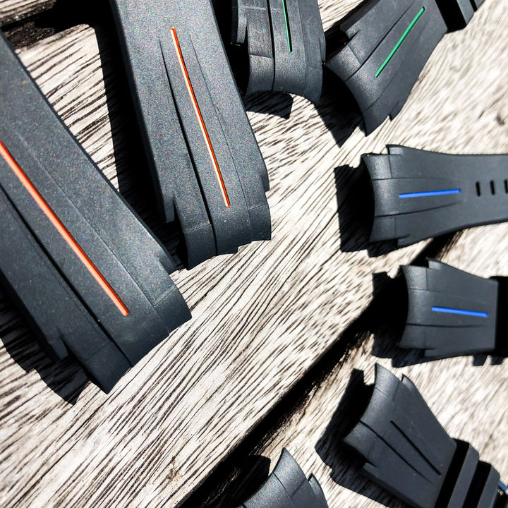 Aqua Series | Black with Orange Line Rubber Watch Strap For Rolex Deepsea with Curved End - Samurai Vintage Co.