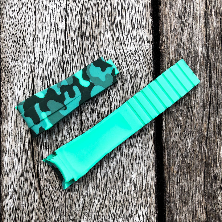 Aqua Series | Light Green Camouflage Rubber Watch Strap For Rolex with Curved End - Samurai Vintage Co.