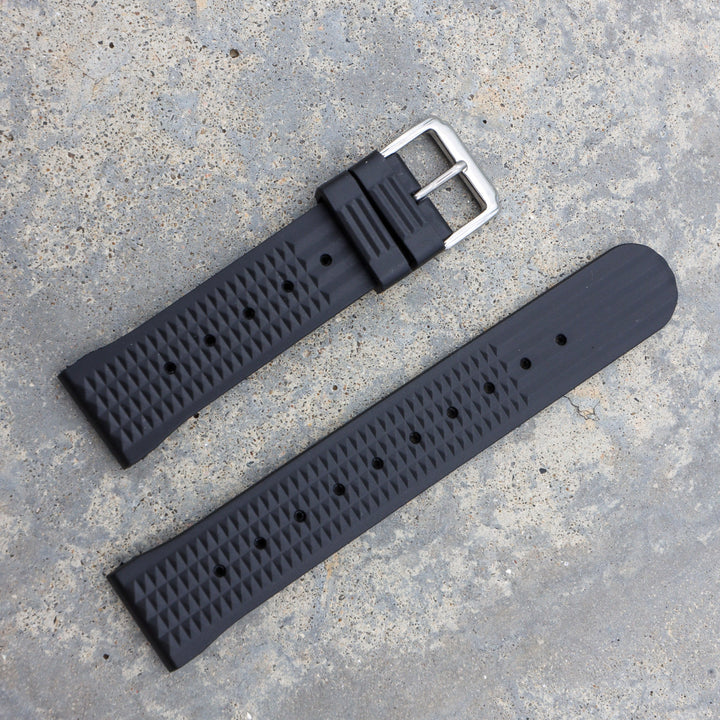 Black Waffle Pattern | Flexi Rubber Series Watch Strap For Seiko - Samurai Vintage Co.