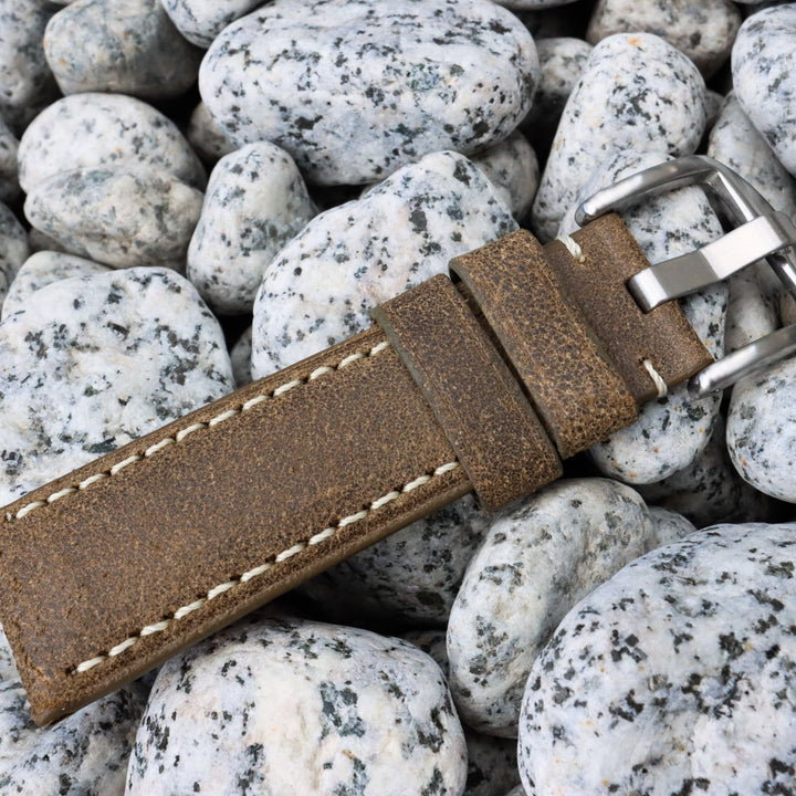 Cedar Brown w/ White Stitches | Calfskin Italian Leather Watch Strap - Samurai Vintage Co.