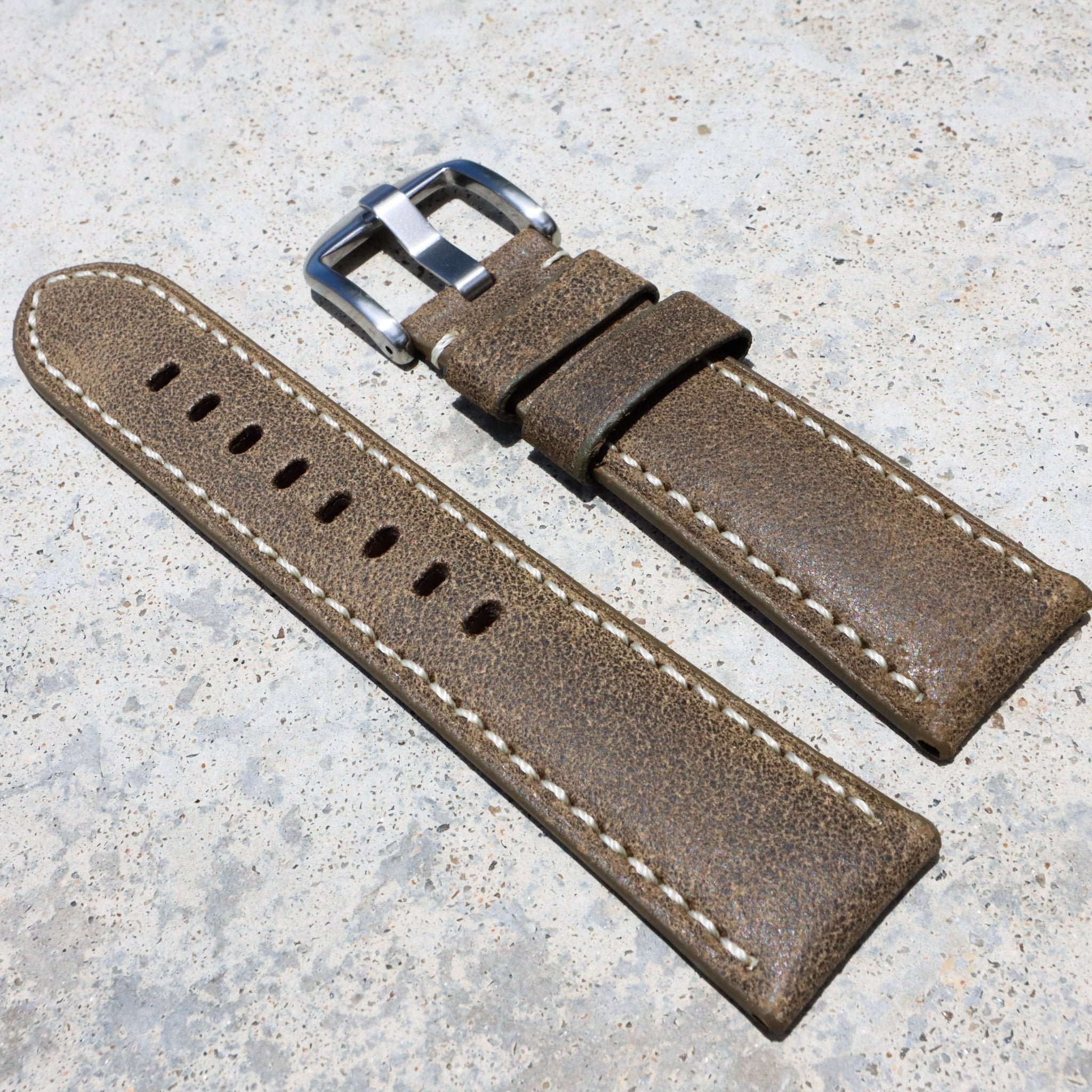 Cedar Brown w/ White Stitches | Calfskin Italian Leather Watch Strap - Samurai Vintage Co.