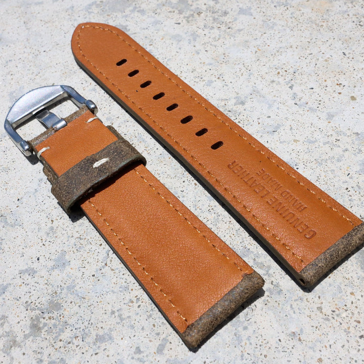 Cedar Brown w/ White Stitches | Calfskin Italian Leather Watch Strap - Samurai Vintage Co.