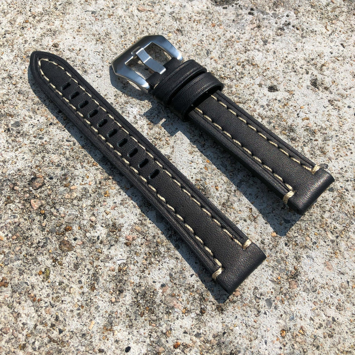 Classic Black | Cowboy Italian Calf Leather Watch Strap - Samurai Vintage Co.