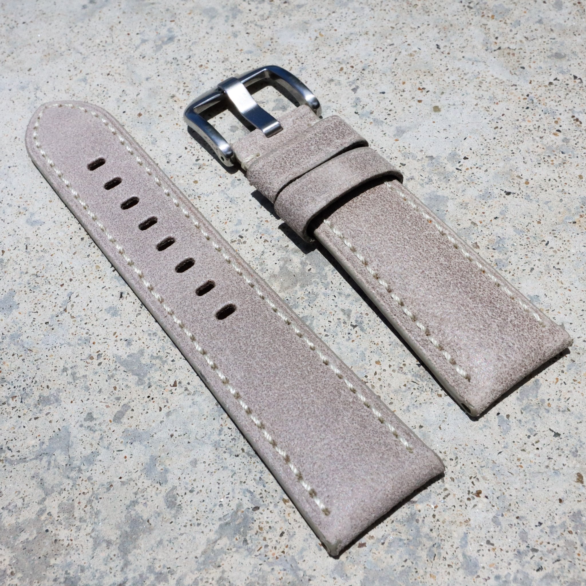 Cloud Grey w/ White Stitches | Calfskin Italian Leather Watch Strap - Samurai Vintage Co.