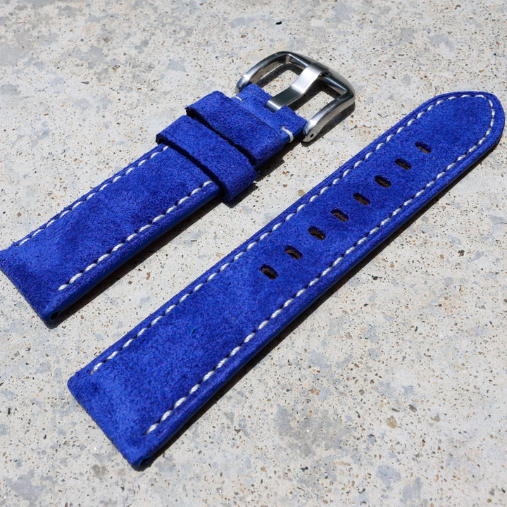 Cobalt Blue Suede w/ White Stitches | Calfskin Italian Leather Watch Strap - Samurai Vintage Co.