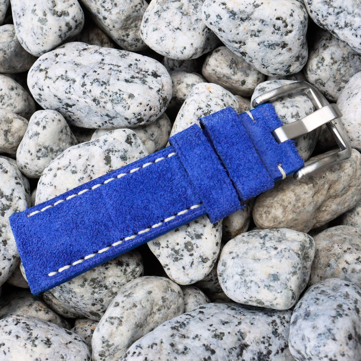 Cobalt Blue Suede w/ White Stitches | Calfskin Italian Leather Watch Strap - Samurai Vintage Co.