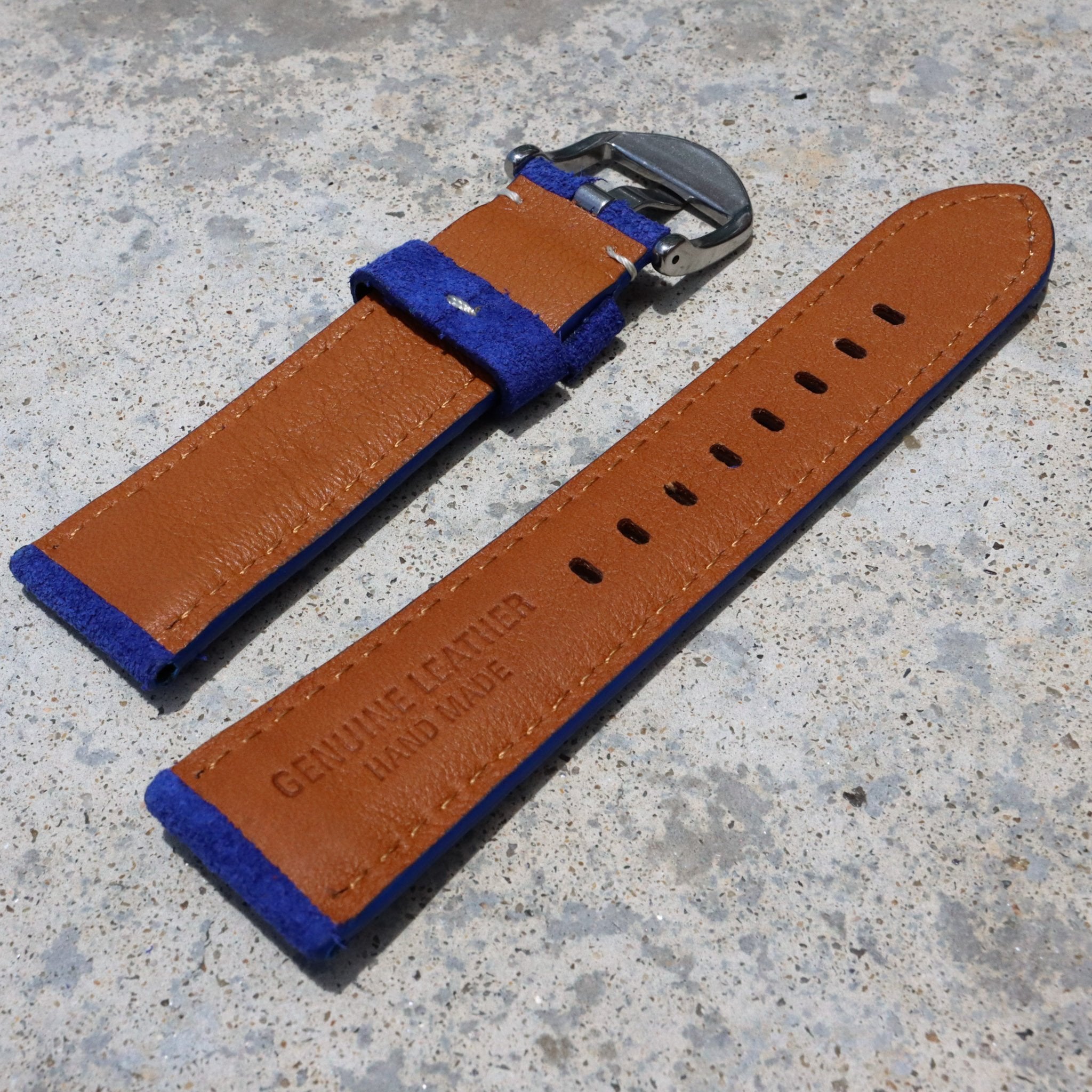 Cobalt Blue Suede w/ White Stitches | Calfskin Italian Leather Watch Strap - Samurai Vintage Co.