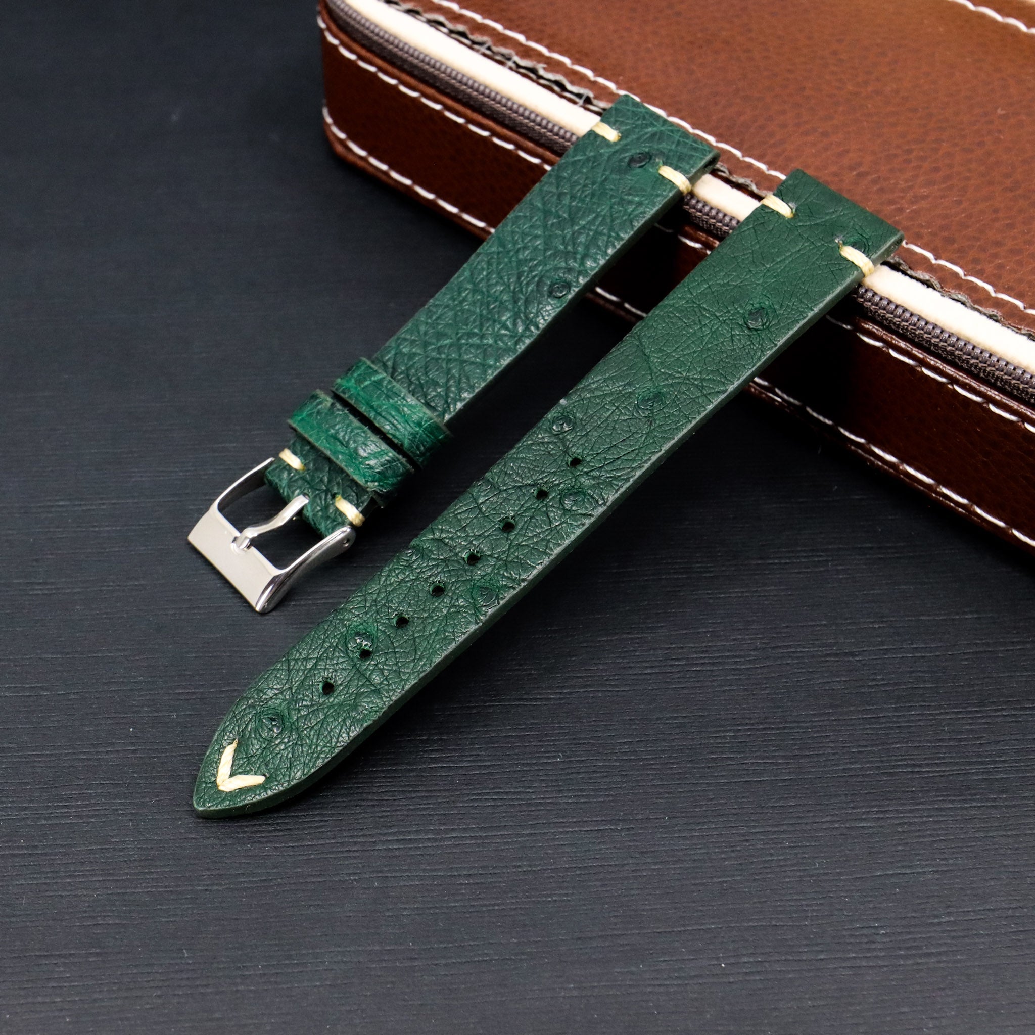 Jade Green | 18mm & 20mm Ostrich Leather Watch Strap - Samurai Vintage Co.