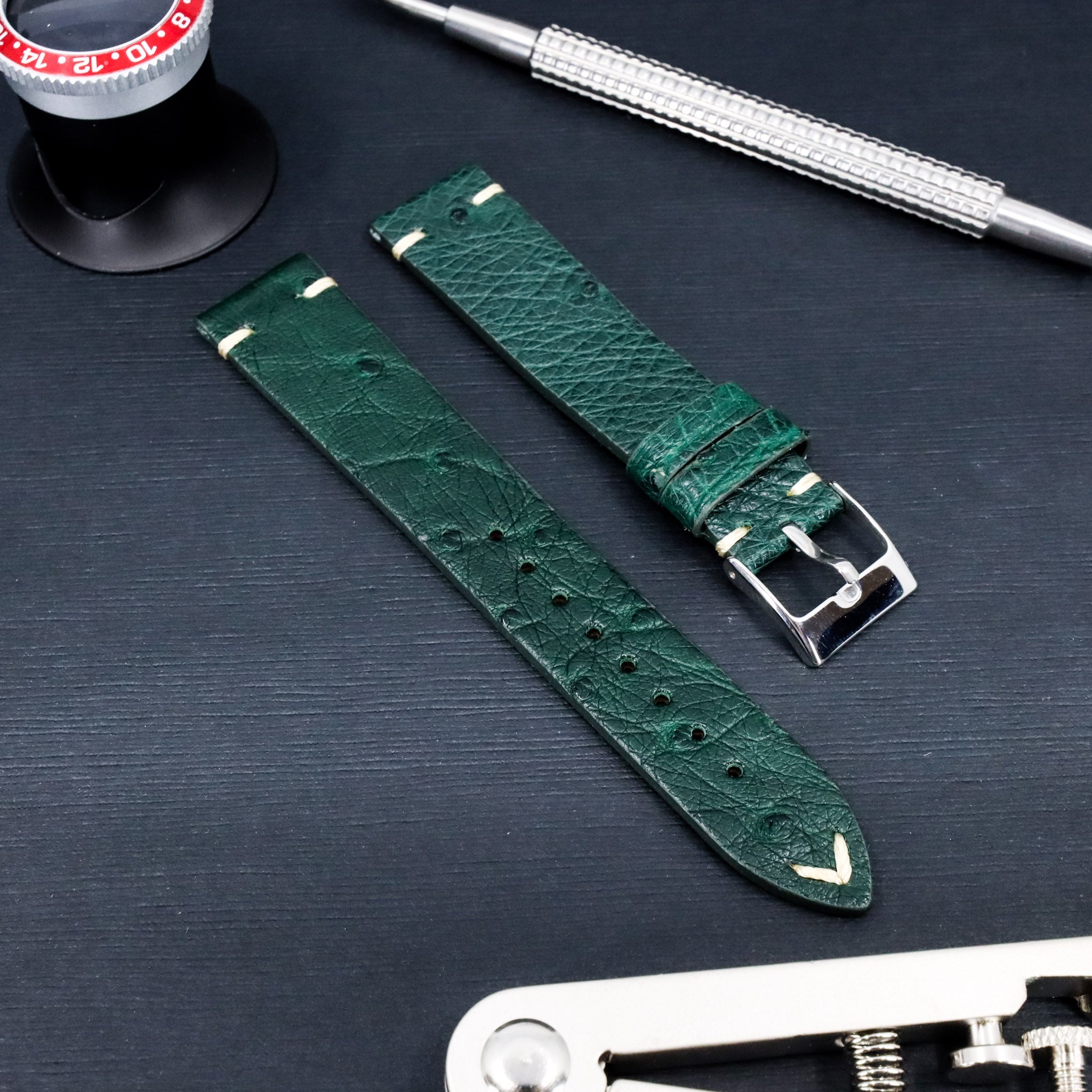 Jade Green | 18mm & 20mm Ostrich Leather Watch Strap - Samurai Vintage Co.