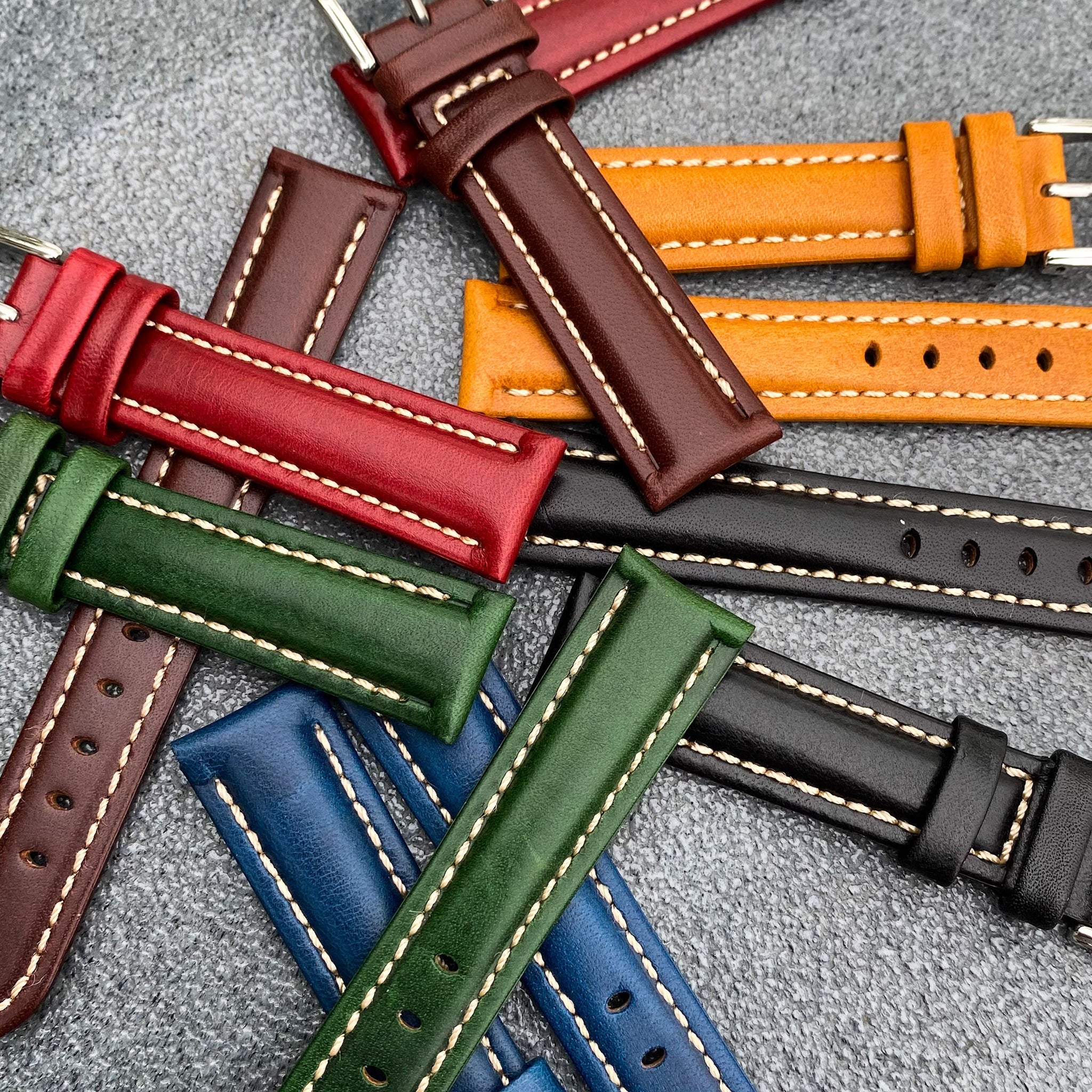 (Kyoto Series) 18mm/20mm/22mm Brown Handcraft French Calfskin Leather Watch Strap w/White Stitching - Samurai Vintage Co.